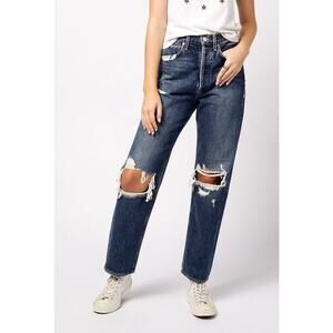 AGOLDE 90s High Rise Loose Fit Jeans Psyche Distressed Blue Denim Size 28